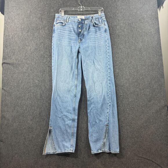 Free People Long Lines Slit Jeans Women's 28 Blue Vintage Wash Wide Leg Button - Picture 1 of 10